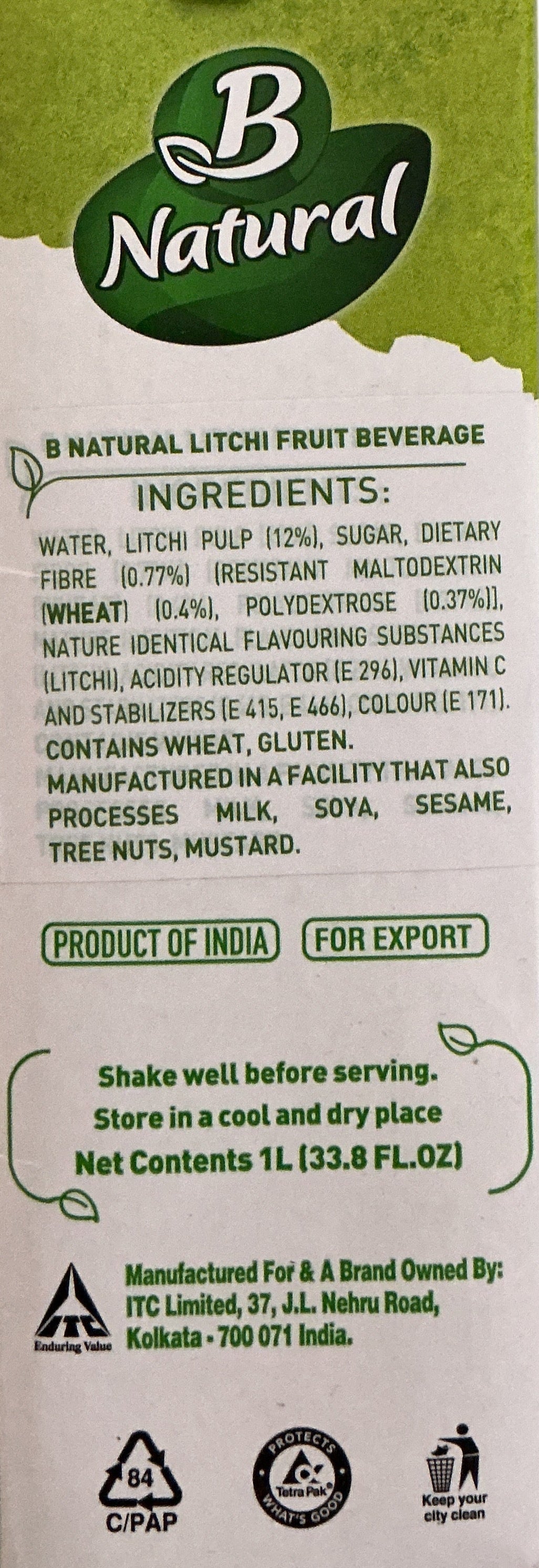B Natural Juice Litchi 1ltr - Image 2