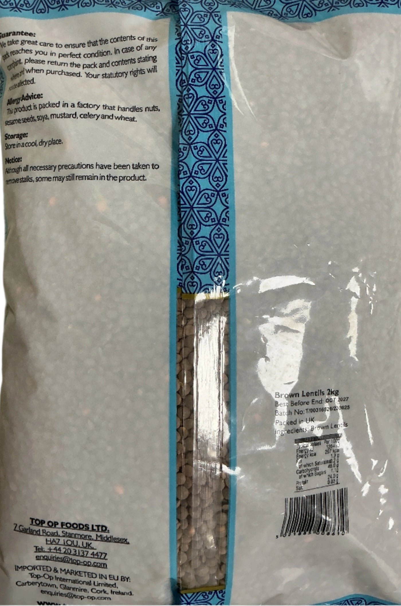 Top Op Lentils Brown Masoor Dall 2Kg - Image 2