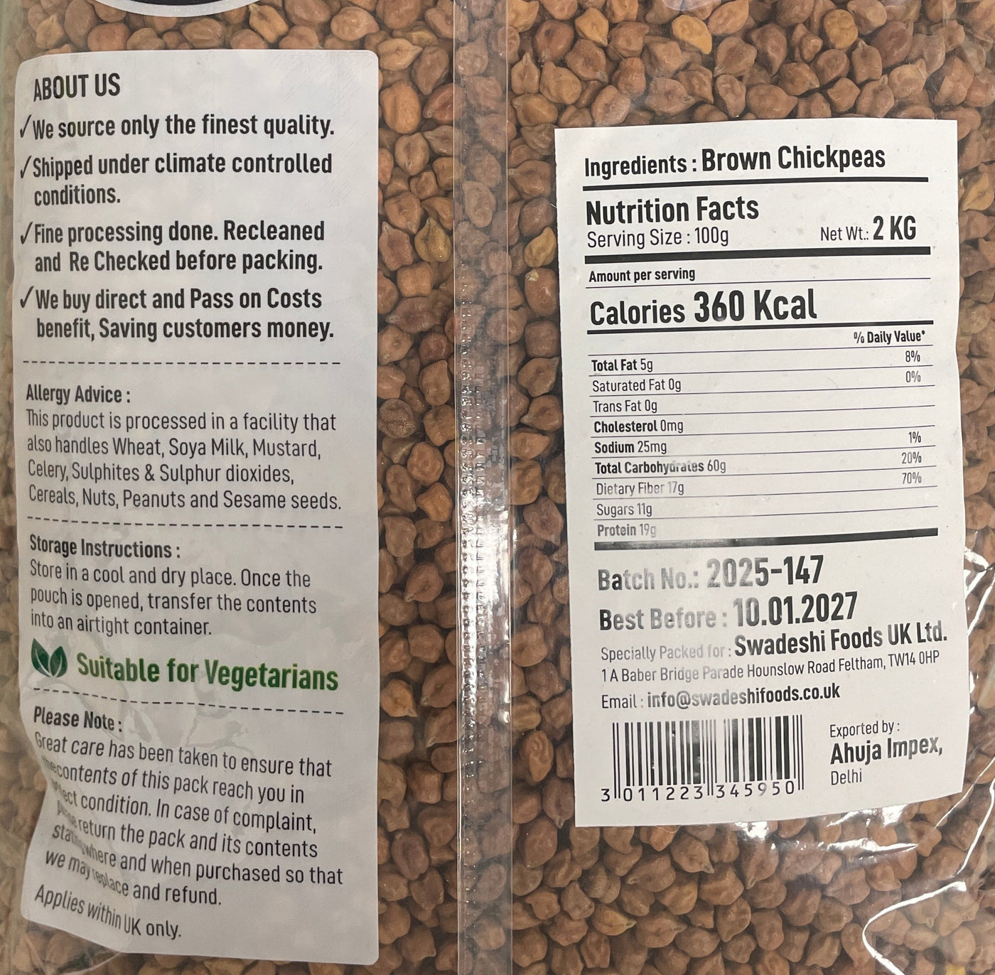 Food Factory Chick Peas Kala Chana 2Kg - Image 2