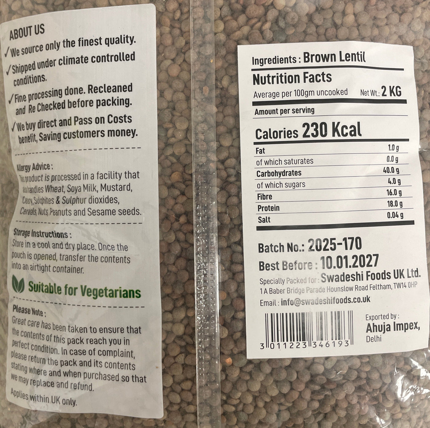 Food Factory Lentils Brown Dall 2Kg - Image 2