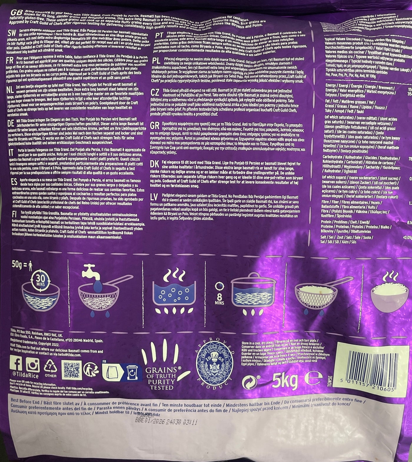 Tilda Rice Basmati Grand Extra Long 5Kg - Image 2