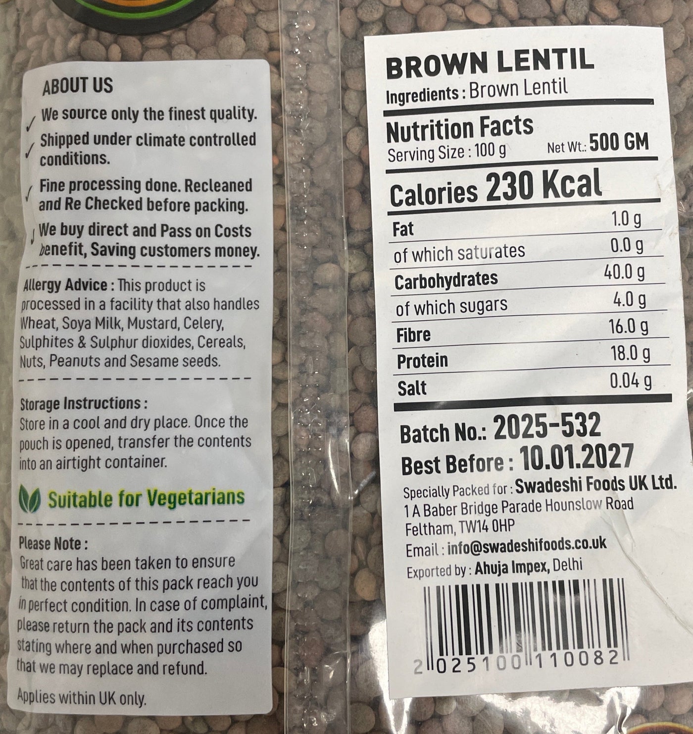 Food Factory Lentils Brown Dall 500g - Image 2
