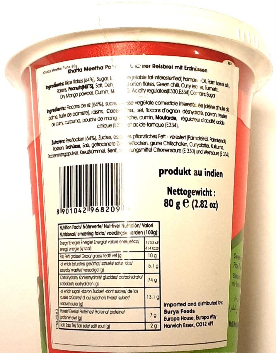MTR Instant Khatta Meetha Poha Cup 80g - Image 2