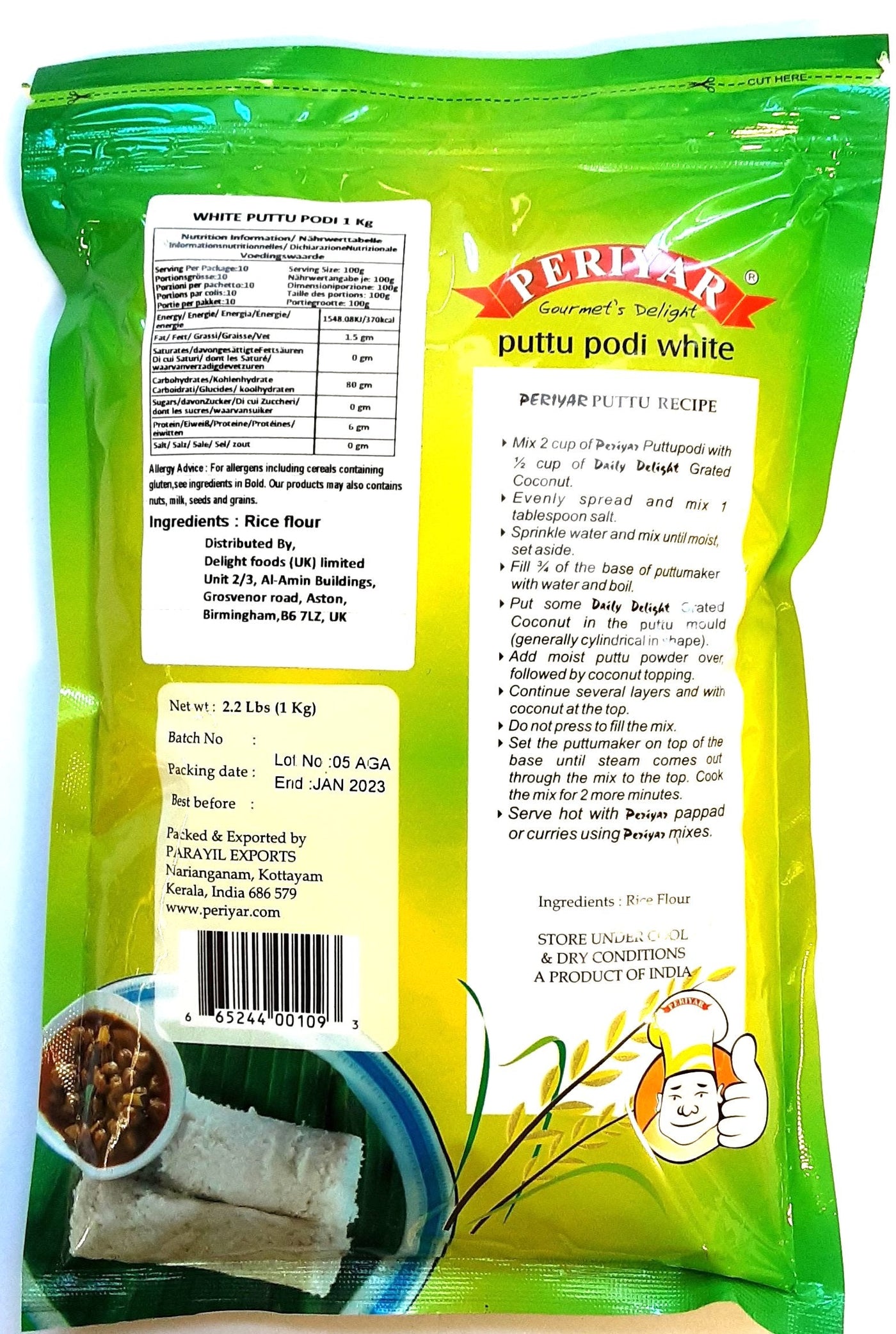 Periyar Podi Puttu White 1kg - Image 2