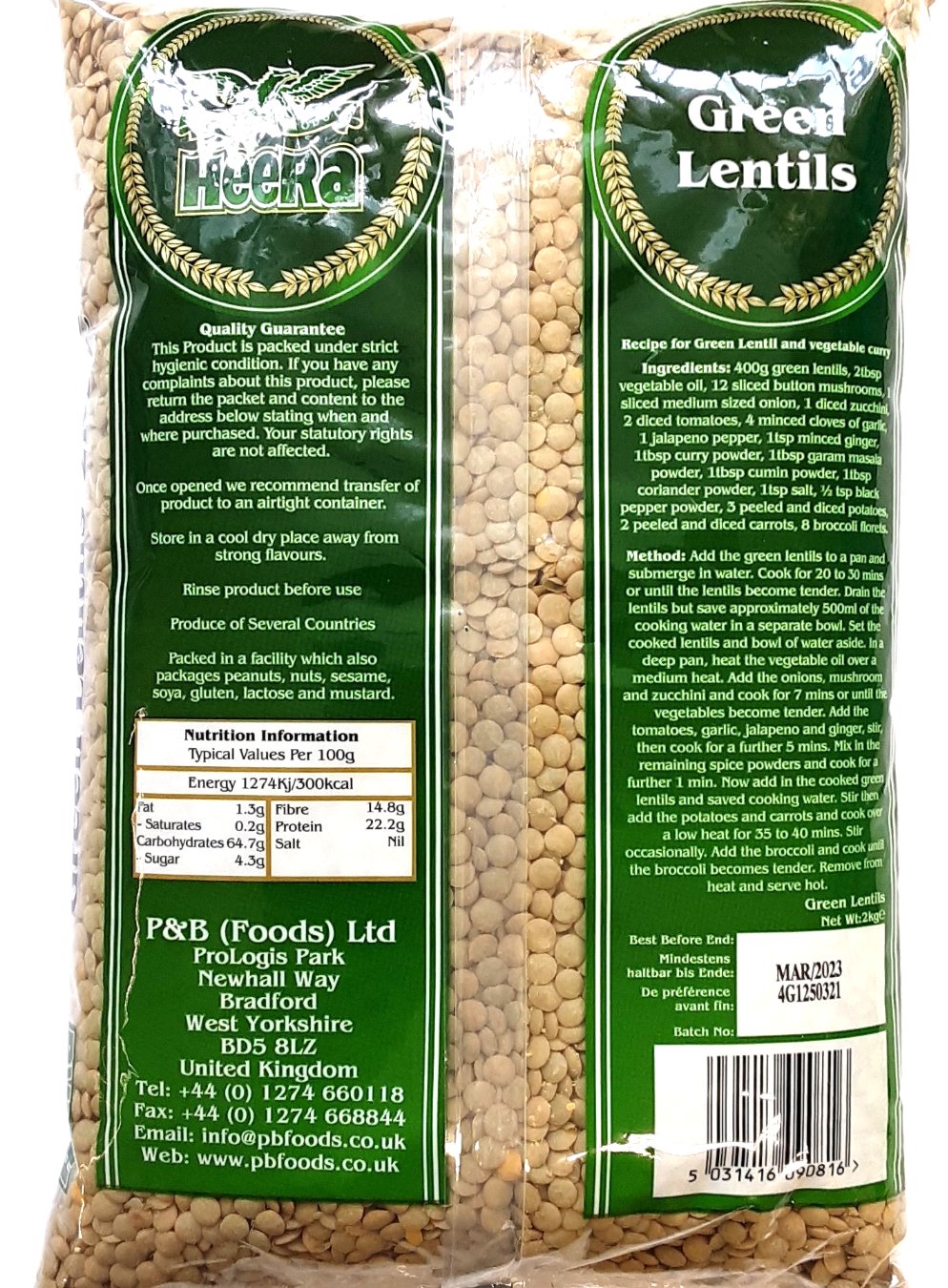Heera Lentils Green Masoor Dall 2kg - Image 2