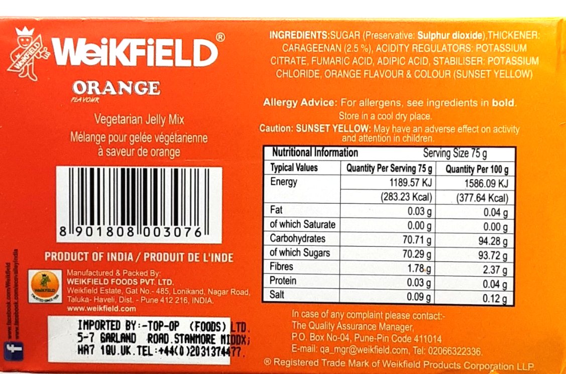 Weikfield Jelly Crystals Orange 100% Vegetarian 75g - Image 2