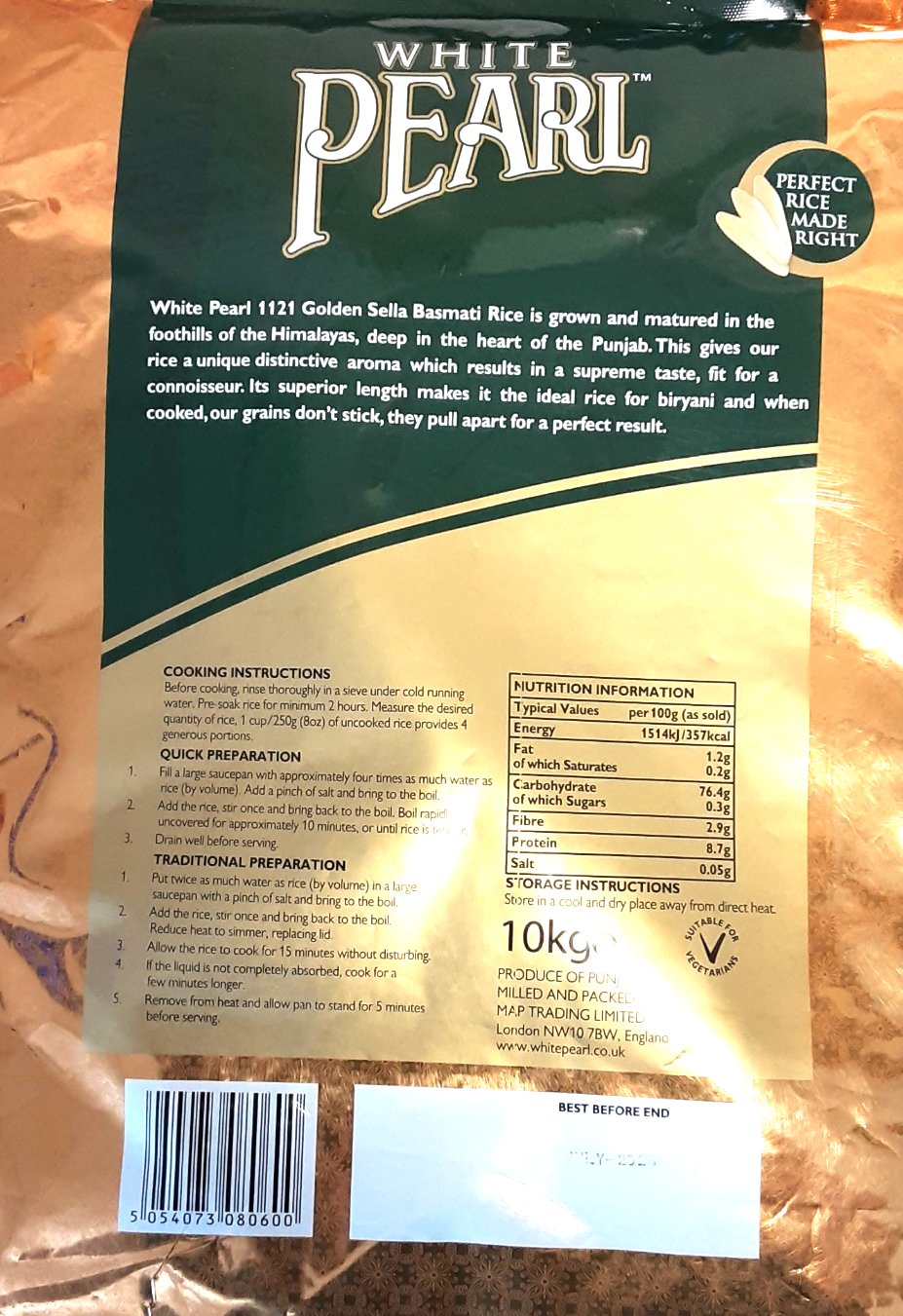 White Pearl Rice Basmati Golden Sella 10kg - Image 2