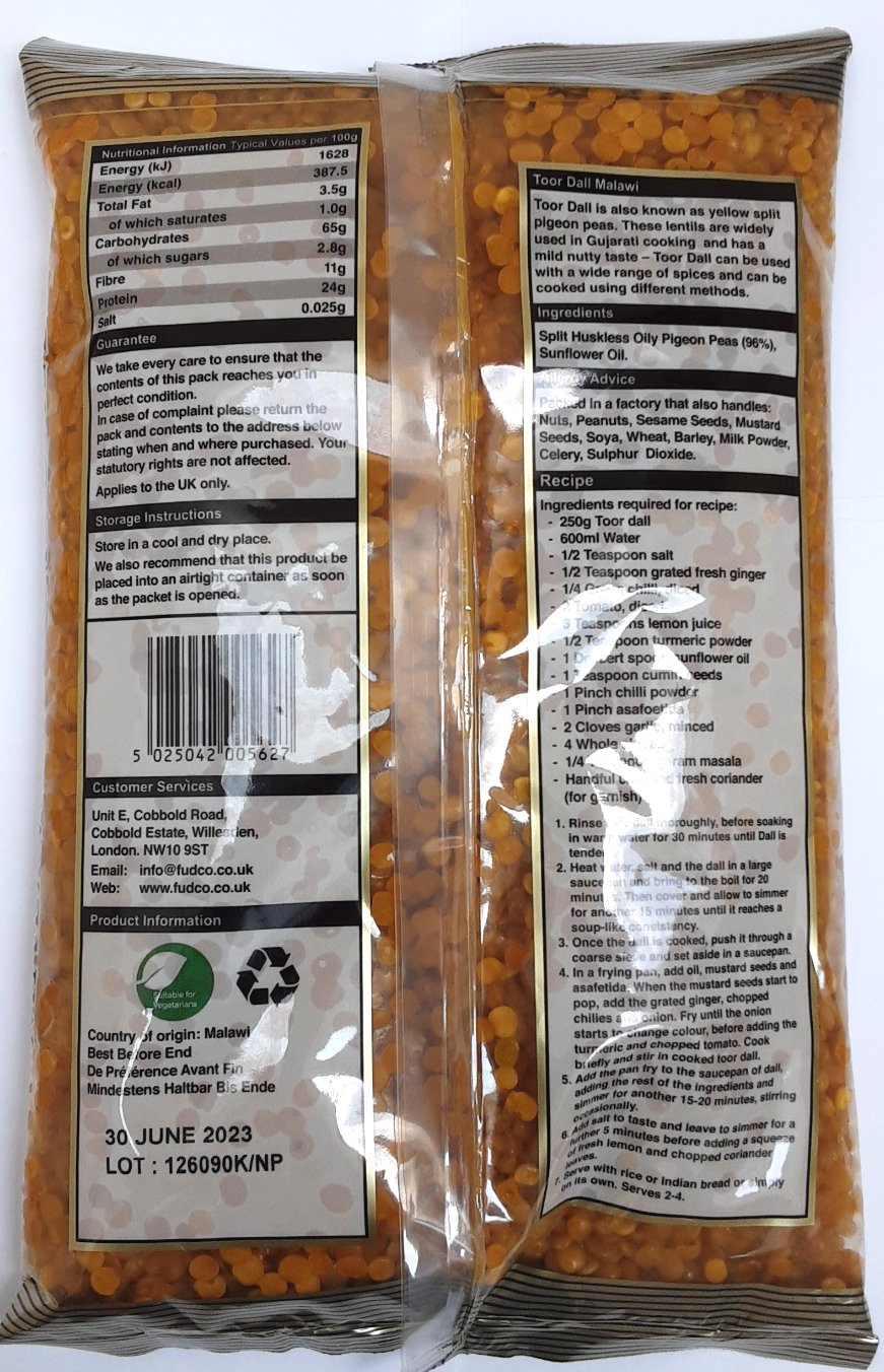 Fudco Lentils Toor Dall Malwai 1.5kg - Image 2