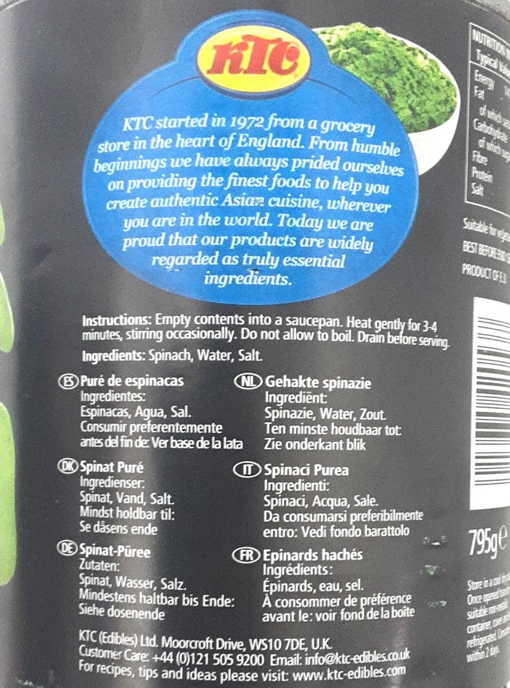 KTC Spinach Puree 795g - Image 2
