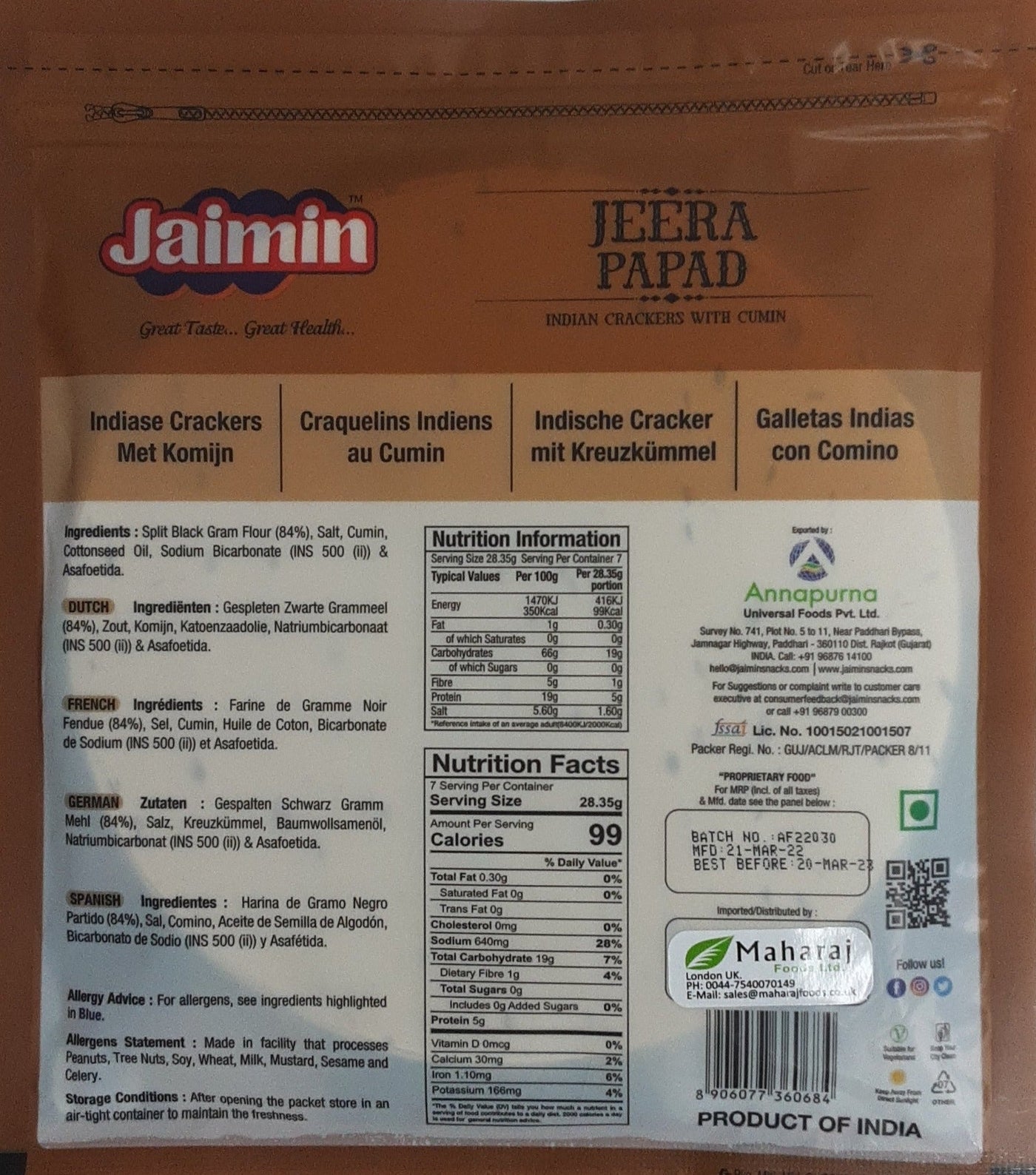 Jaimin Jeera Papad 200g - Image 2