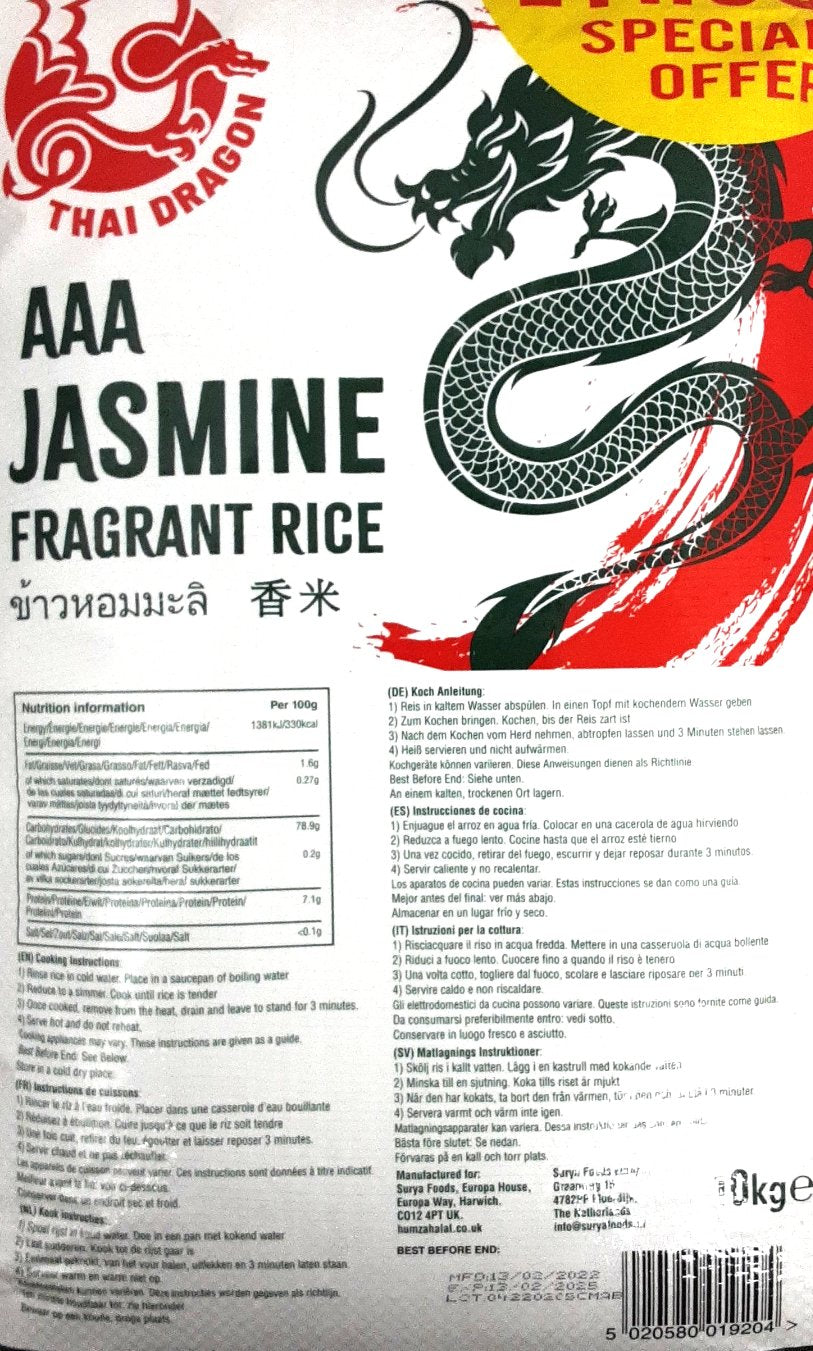 Thai Dragon Rice AAA Rice Jasmine Fragrant 10Kg PM - Image 2