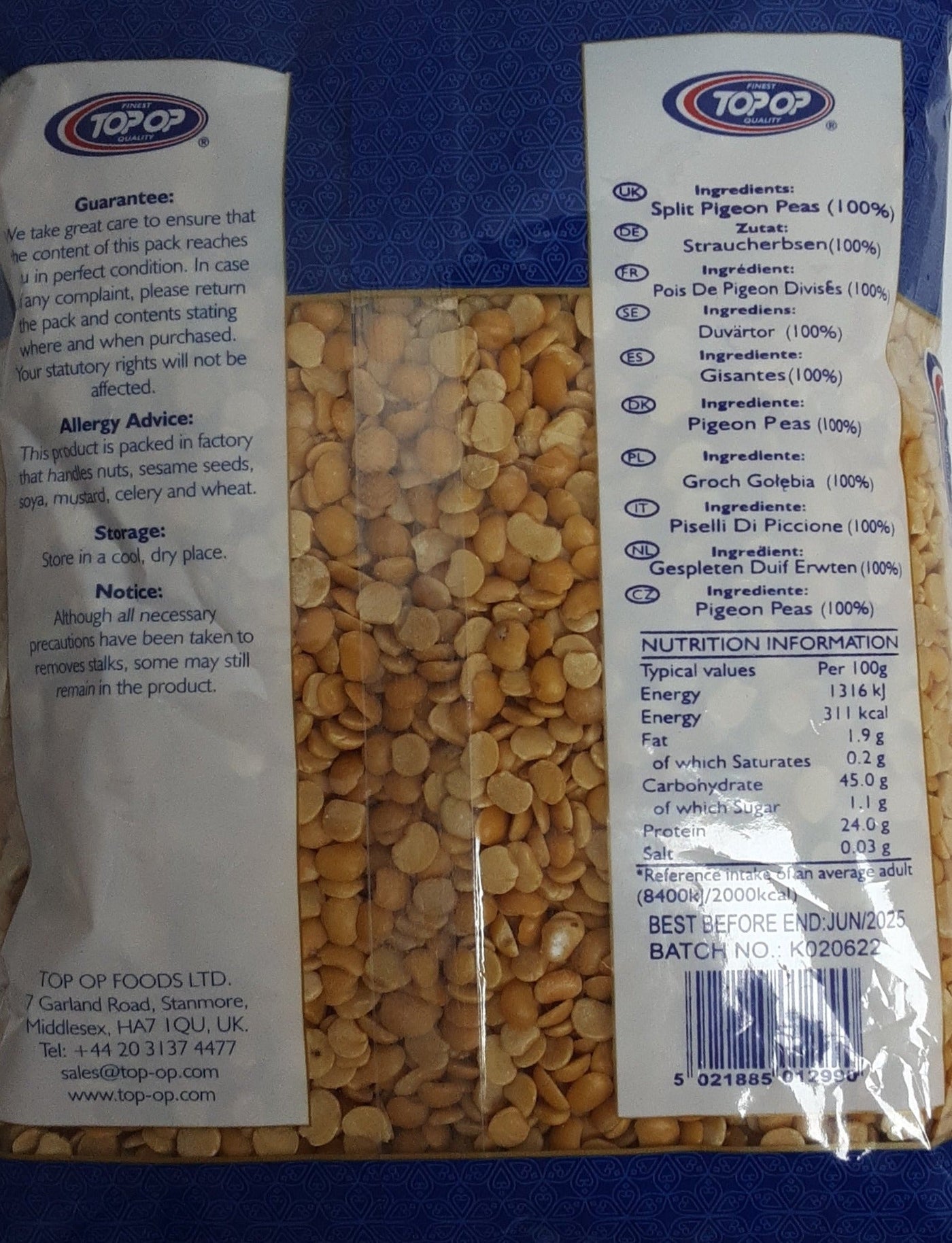 Top Op Lentils Toor Dall Plain 1Kg - Image 2