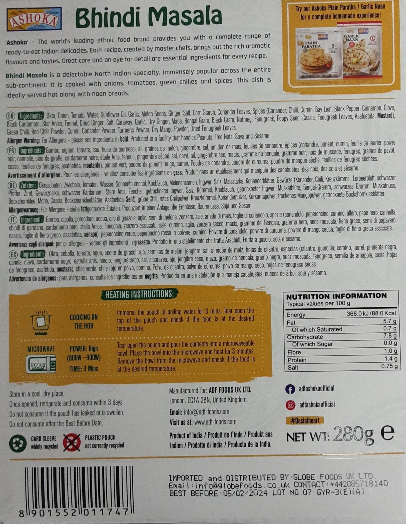 Ashoka Ready Meal Bindi Masala 280g - Image 2