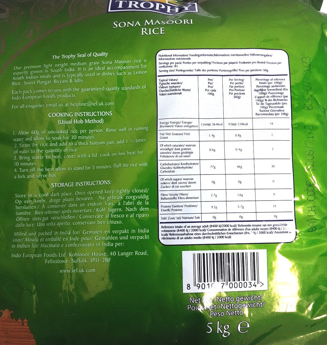 Trophy Rice Sona Masoori 5Kg - Image 2