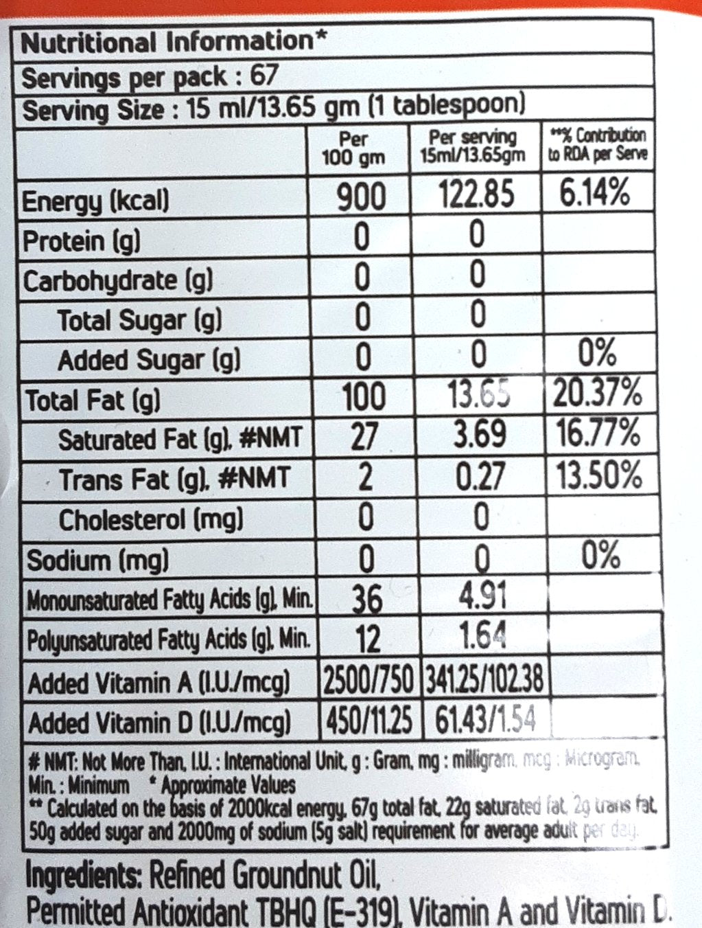 Fortune Gold Refined Ground Nut Oil 1Ltr - Image 2