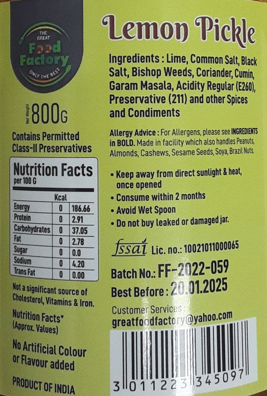 Food Factory Pickle Lemon 800g - Image 2