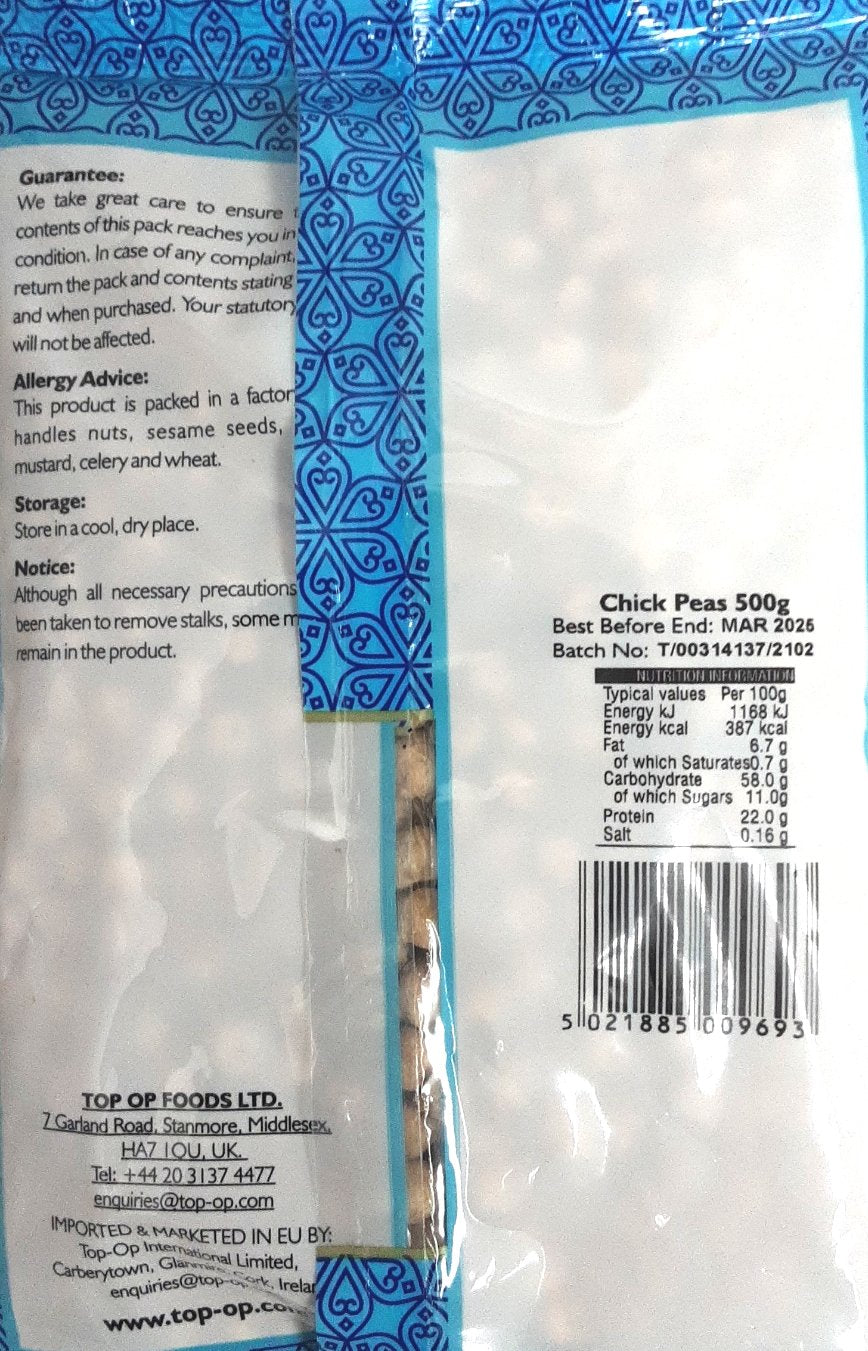 Top Op Chick Peas White Chana 500g - Image 2