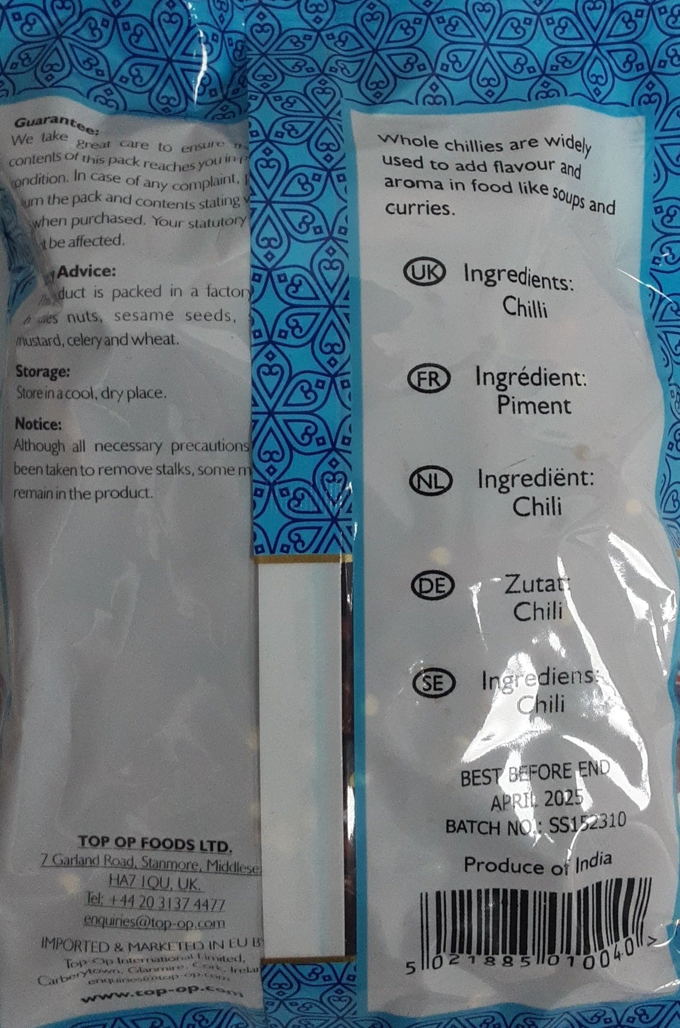 Top Op Chillies Whole Dandicut 100g - Image 2