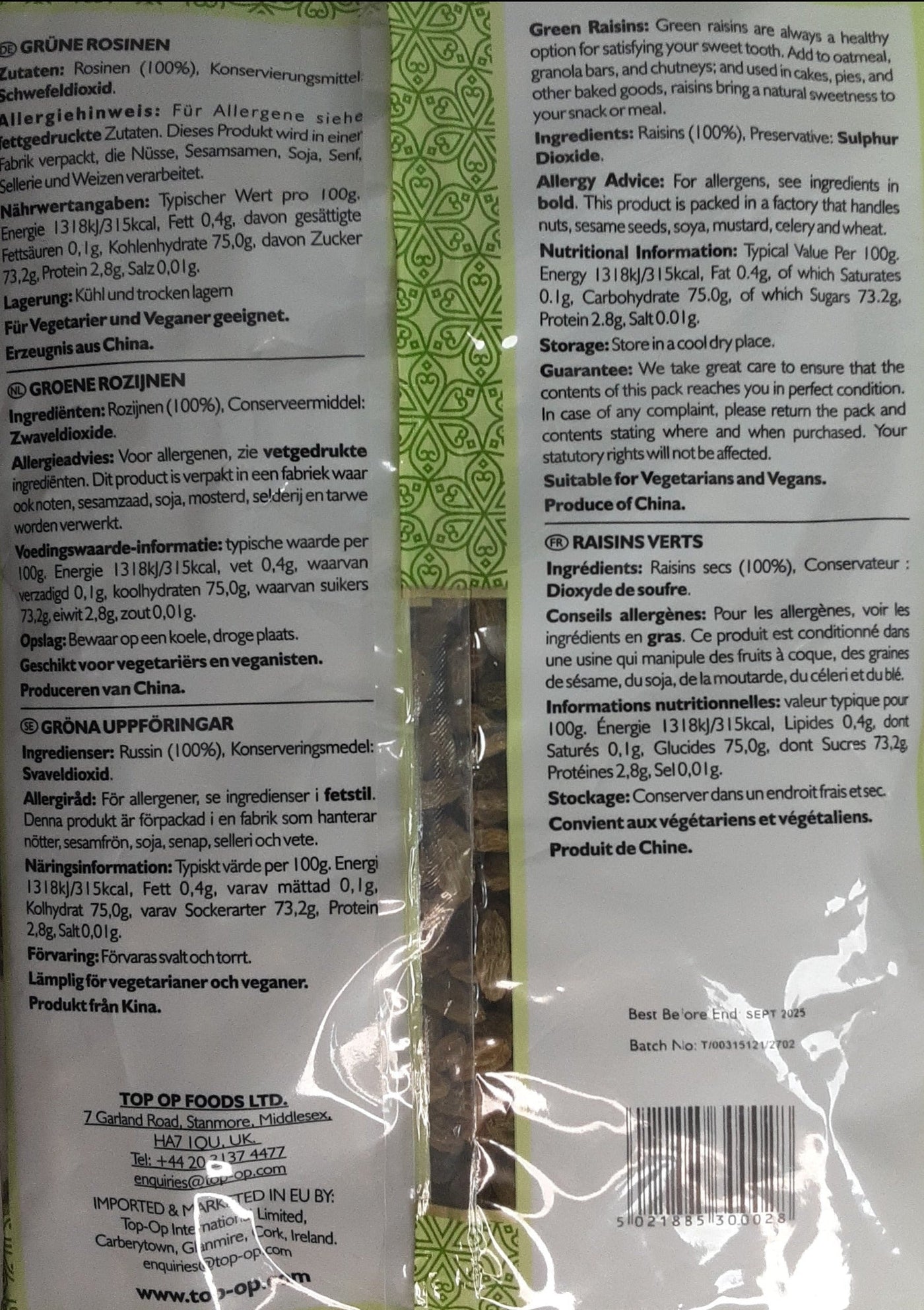 Top Op Green Raisins 750g - Image 2