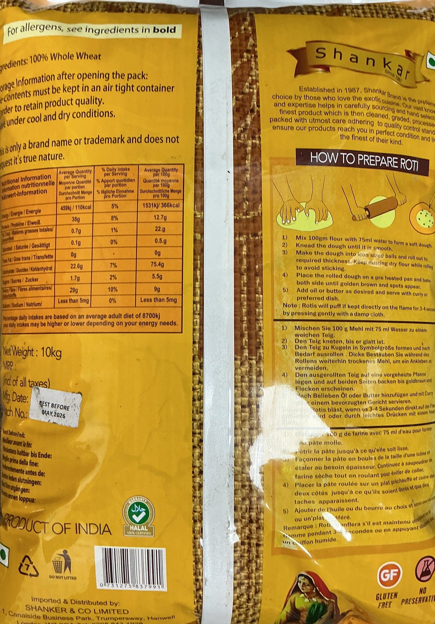 Shankar Flour Whole Wheat Chakki Atta 10Kg - Image 2