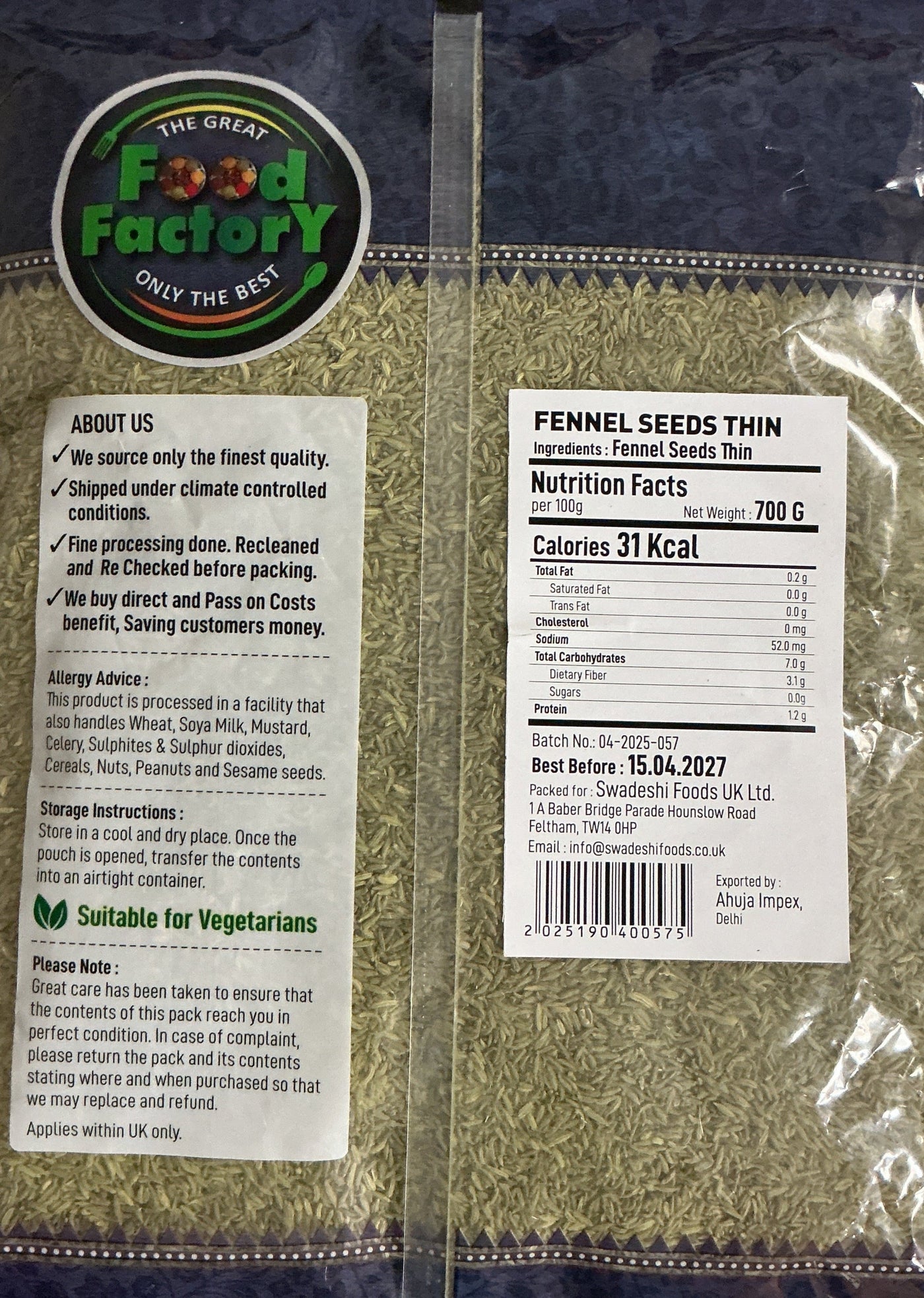 Food Factory Fennel Seeds 700g - Image 2