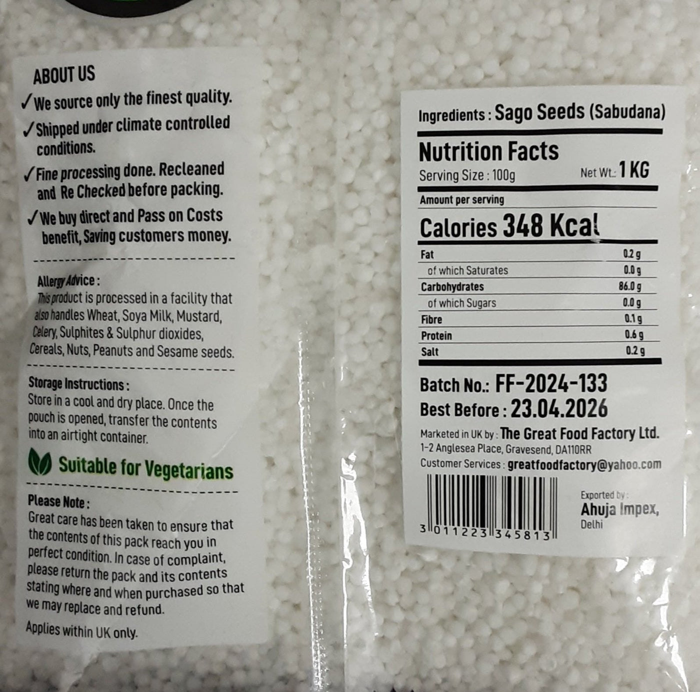 Food Factory Sago Seeds Sabudana Medium 1Kg - Image 2
