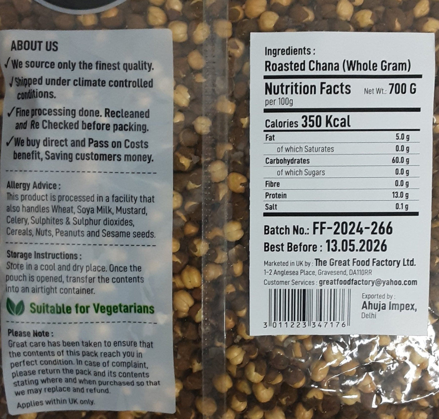Food Factory Roasted Chana Unsalted 700g - Image 2