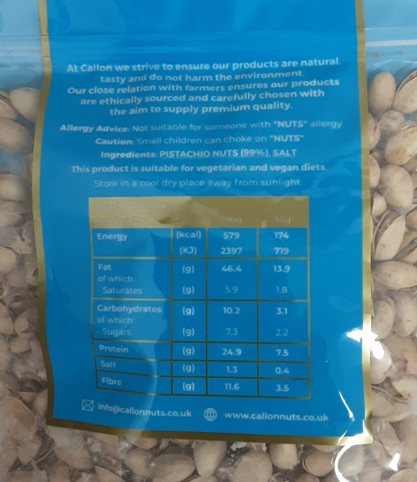 Callon Roasted Salted Pistachios True Natural Taste Premium Quality 600g - Image 2
