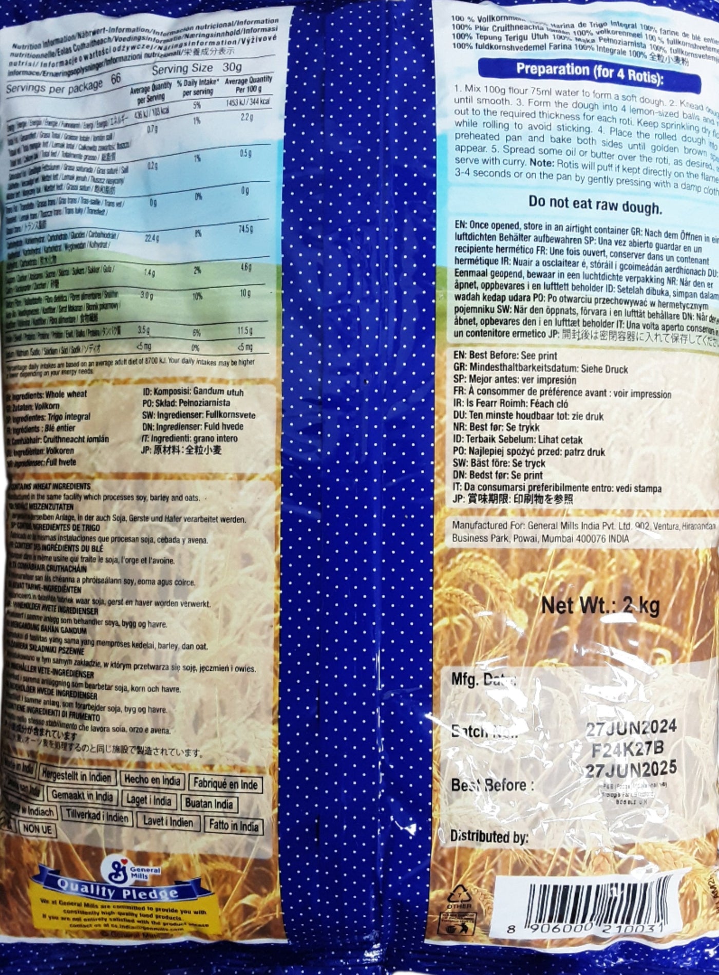 Pillsbury Atta Chakki 100% Whole Wheat Flour 2Kg - Image 2