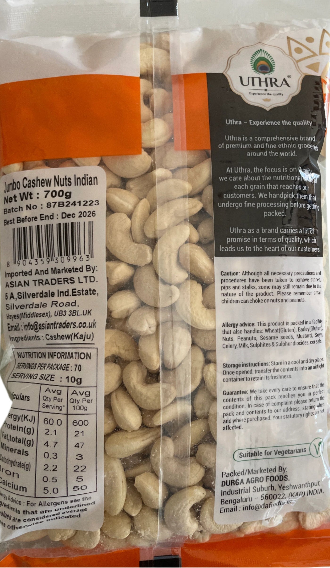 Uthra Cashew Jumbo Nuts Indian 700g - Image 2