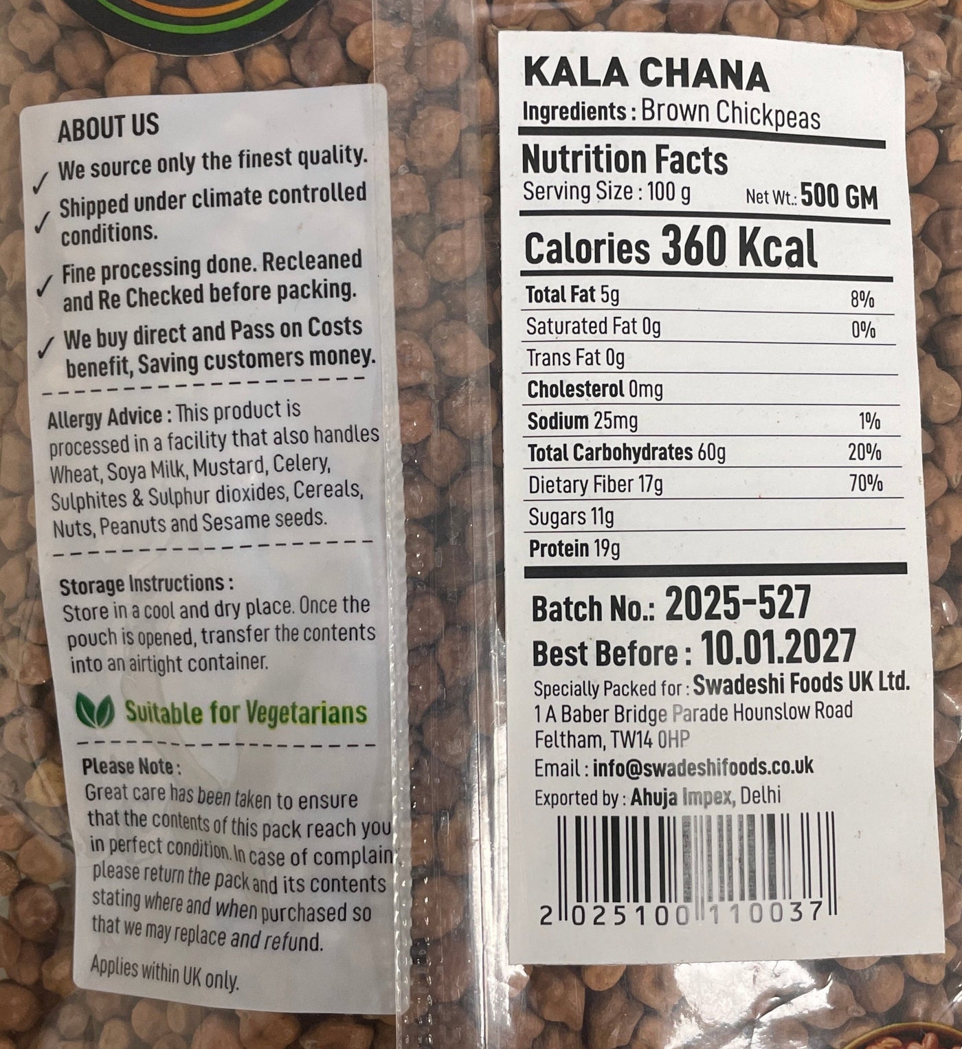 Food Factory Chick Peas Kala Chana 500g - Image 2