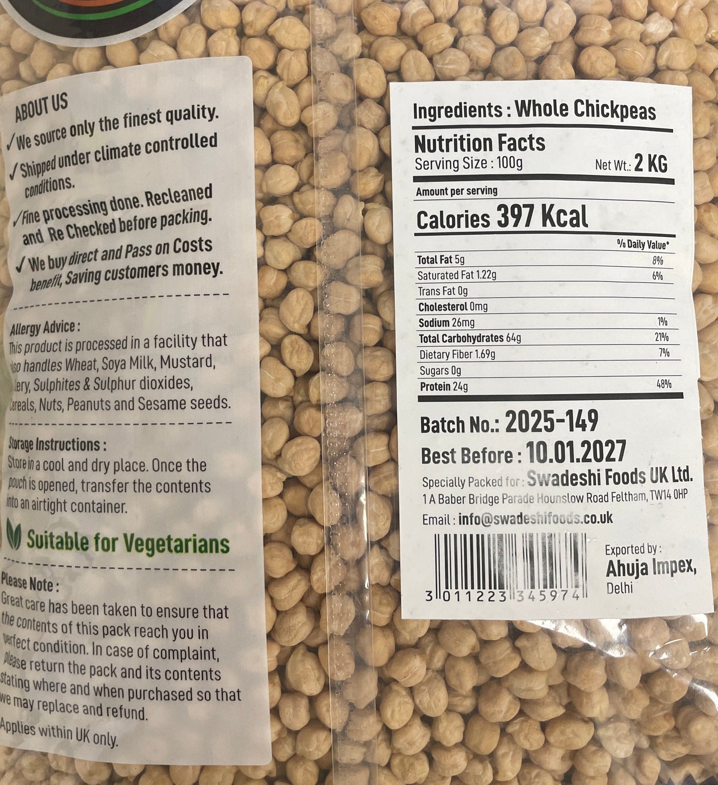 Food Factory Chick Peas Kabuli Chana 2Kg - Image 2