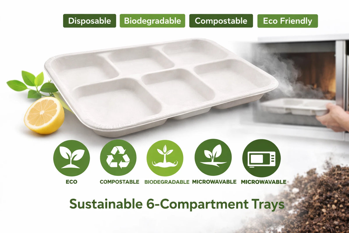 PPS 6 COMP BAGASSE PLATES (12x8")- 50ps