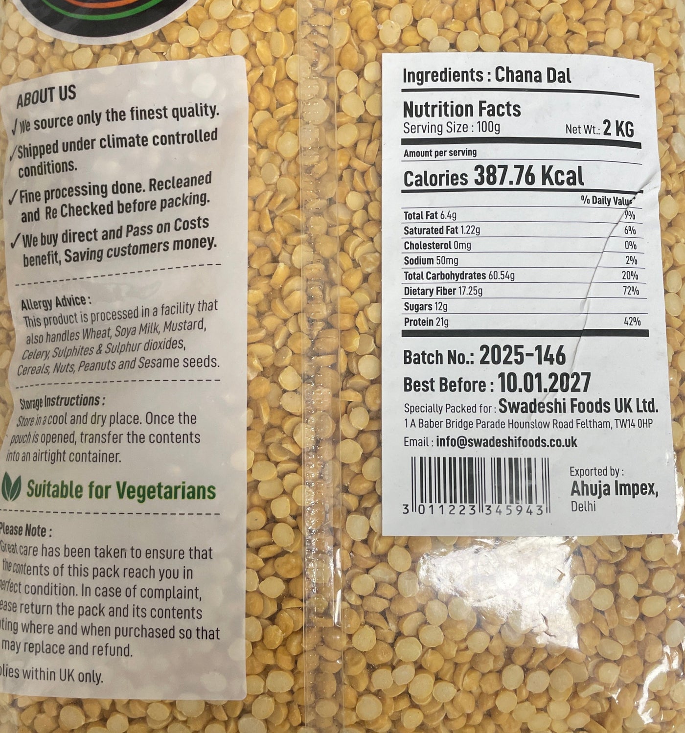 Food Factory Lentils Chana Dall 2Kg - Image 2