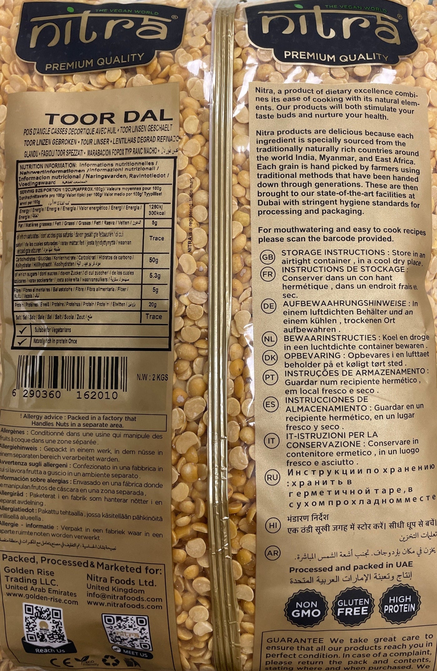 Nitra Lentils Toor Dall Plain Premium Quality 2Kg - Image 2