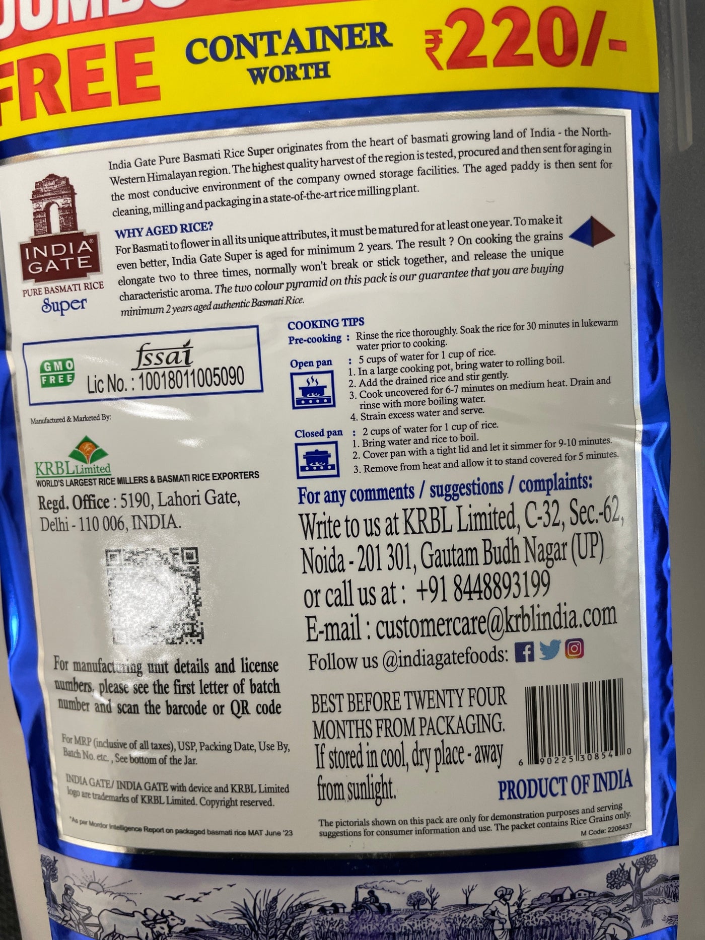 India Gate Rice Basmati Pure 2Kg With Free Container - Image 2