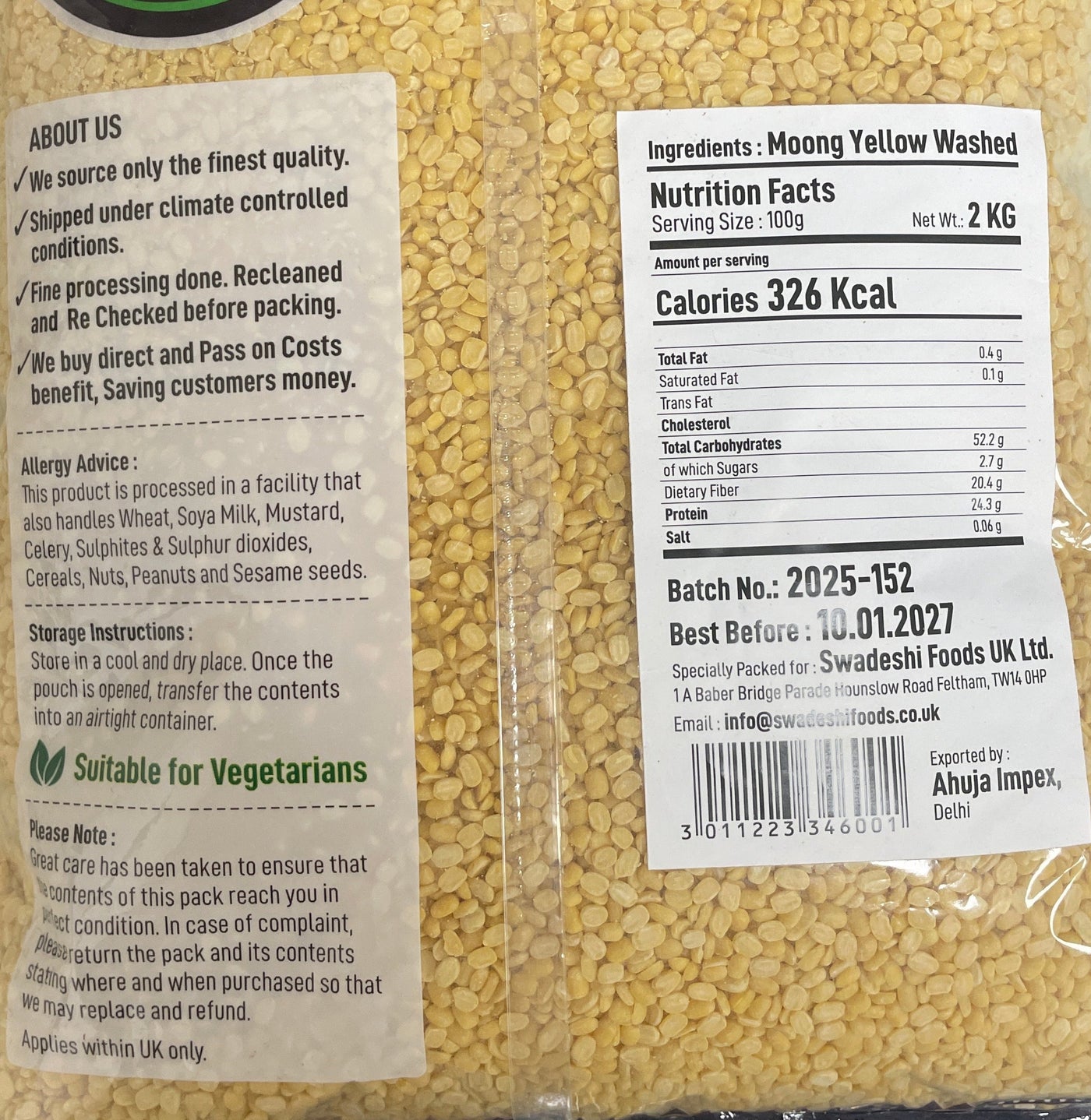 Food Factory Lentils Moong Dall Washed 2kg - Image 2