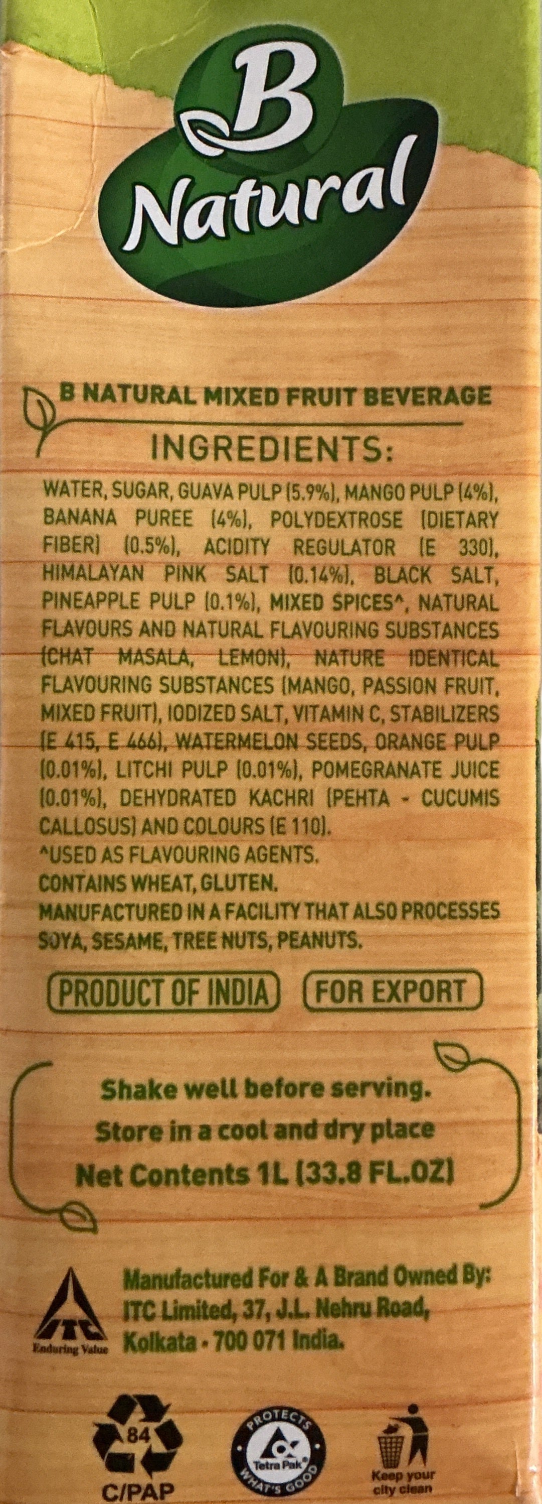 B Natural Juice Mix Fruit Chaat 1ltr - Image 2