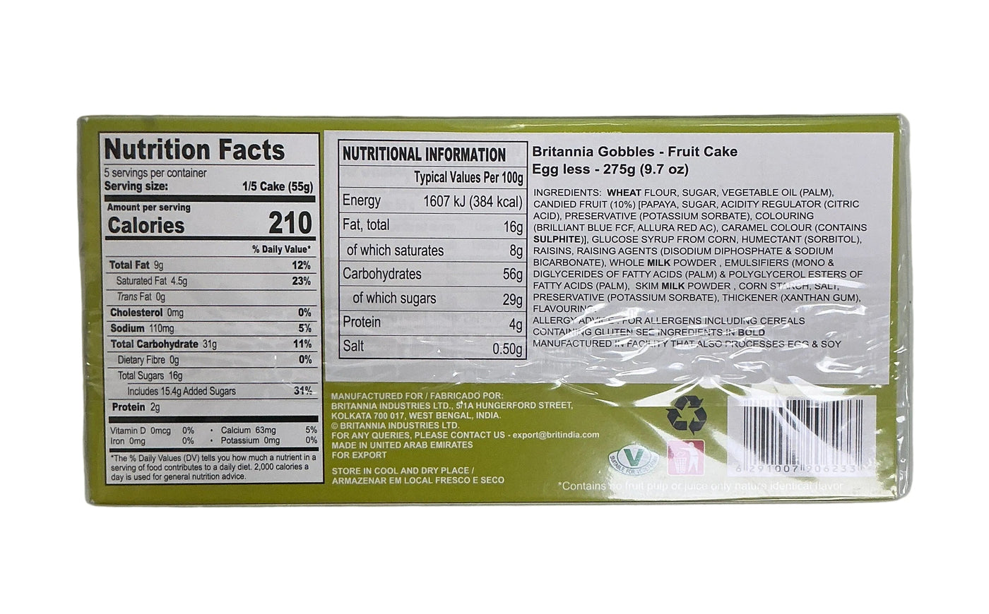Britannia Fruit Cake Gobbles Eggless 275g PM - Image 2