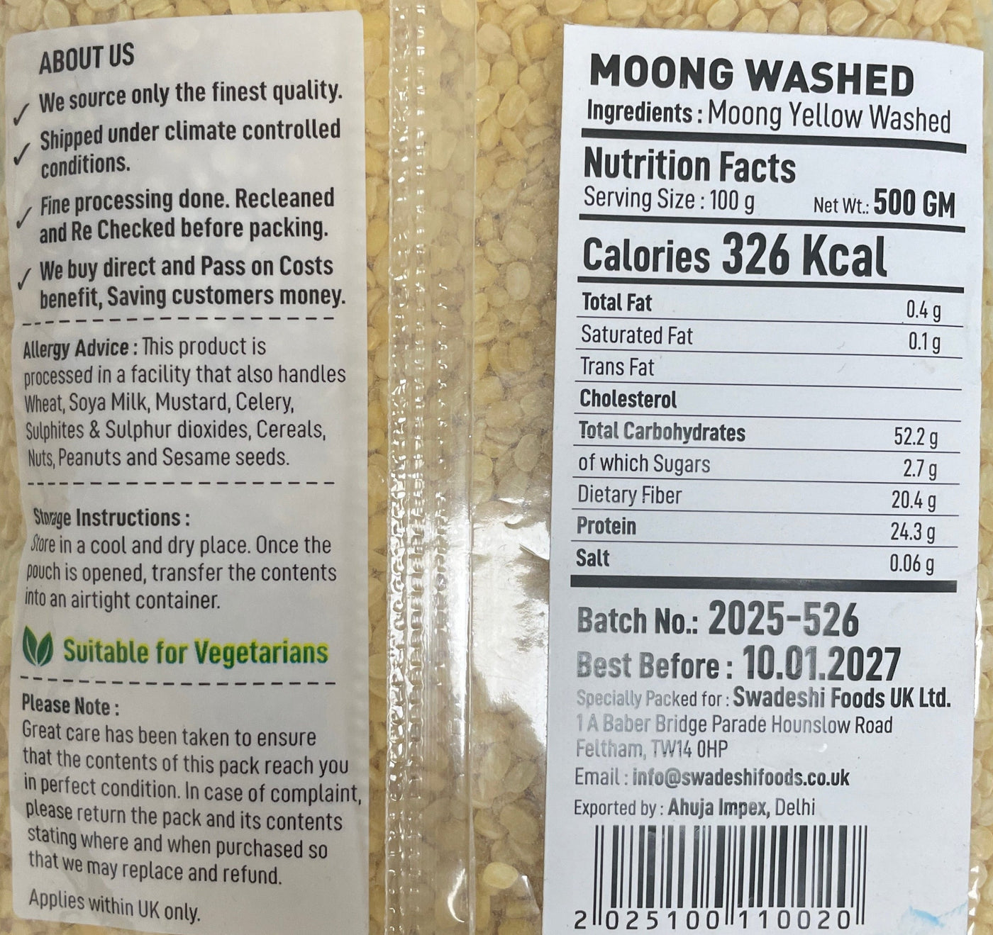Food Factory Lentils Mung Washed 500g - Image 2