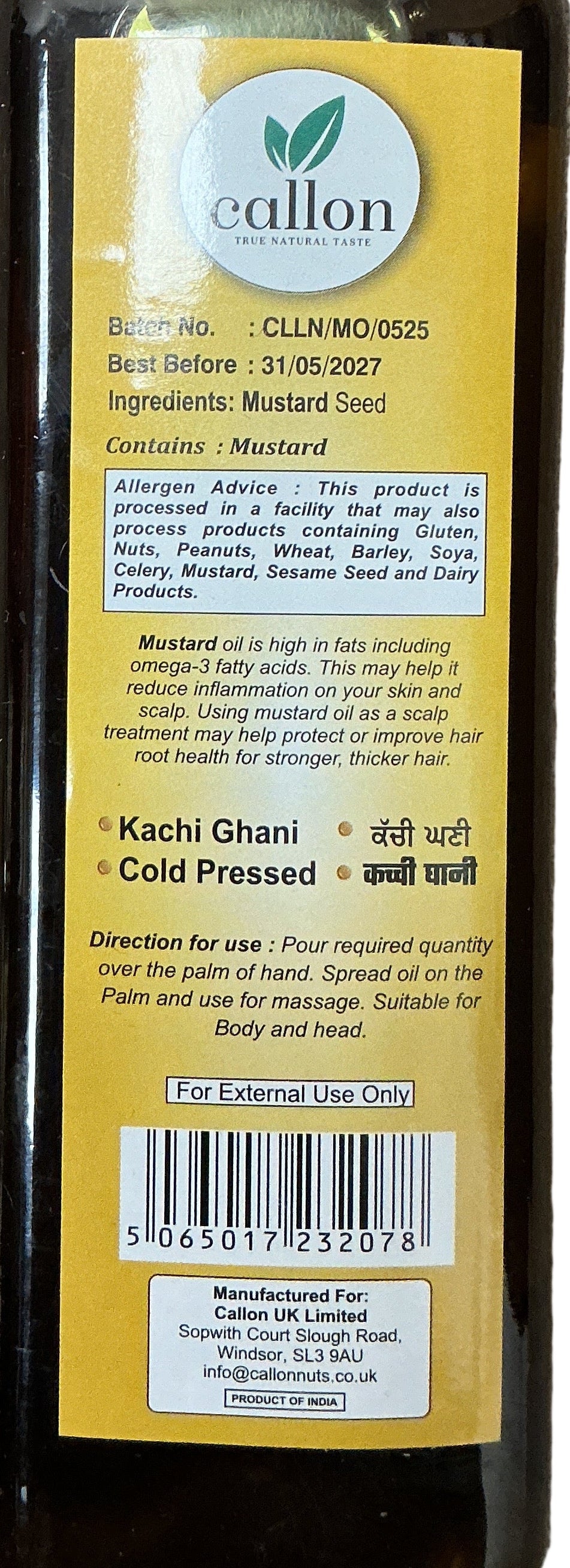 Callon Oil Pure Mustard Kachi Ghani 1ltr - Image 2