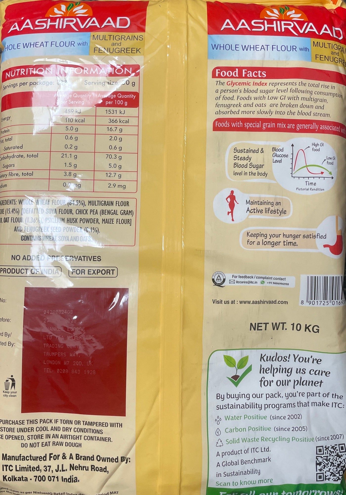 Aashirvaad Flour Whole Wheat with Multigrains & Fenugreek Atta 10Kg - Image 2
