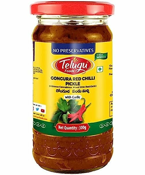 Telugu Foods Pickle Gongura Red Chilli With Garlic 300g