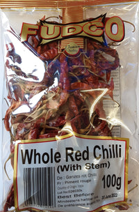 Fudco Chilli Whole Red With Stem 100g