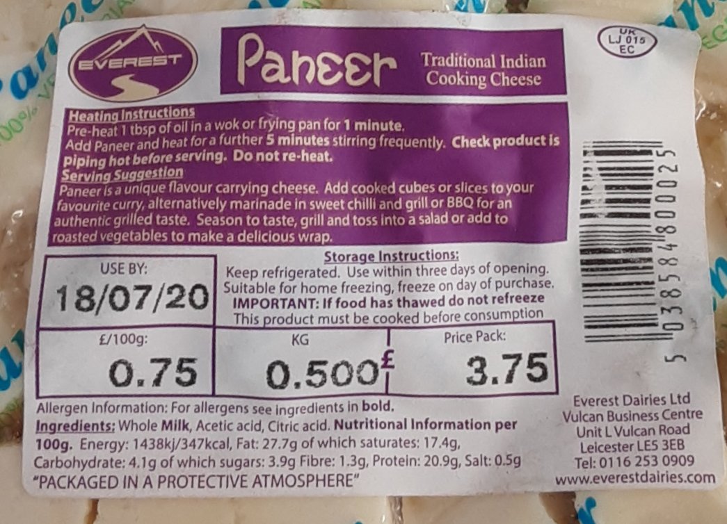 Everest Paneer Diced 500g - Image 2