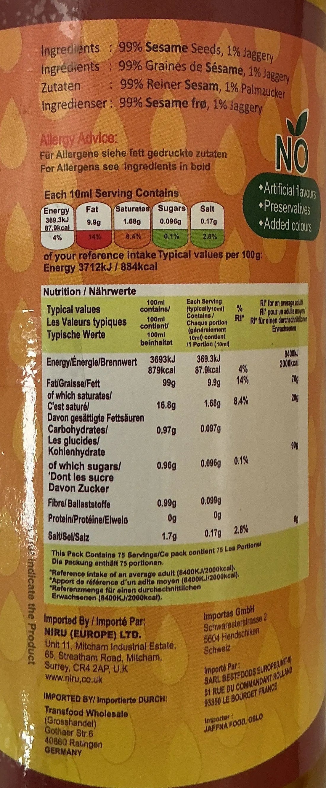 Niru Oil Sesame Gingelly 750ml - Image 2