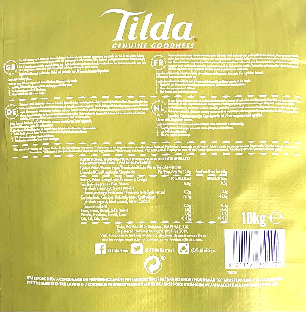 Tilda Rice Basmati Broken Superior Gluten Free 10kg - Image 2