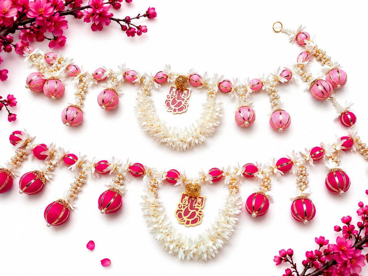 Pink & White Floral Ganesh Toran