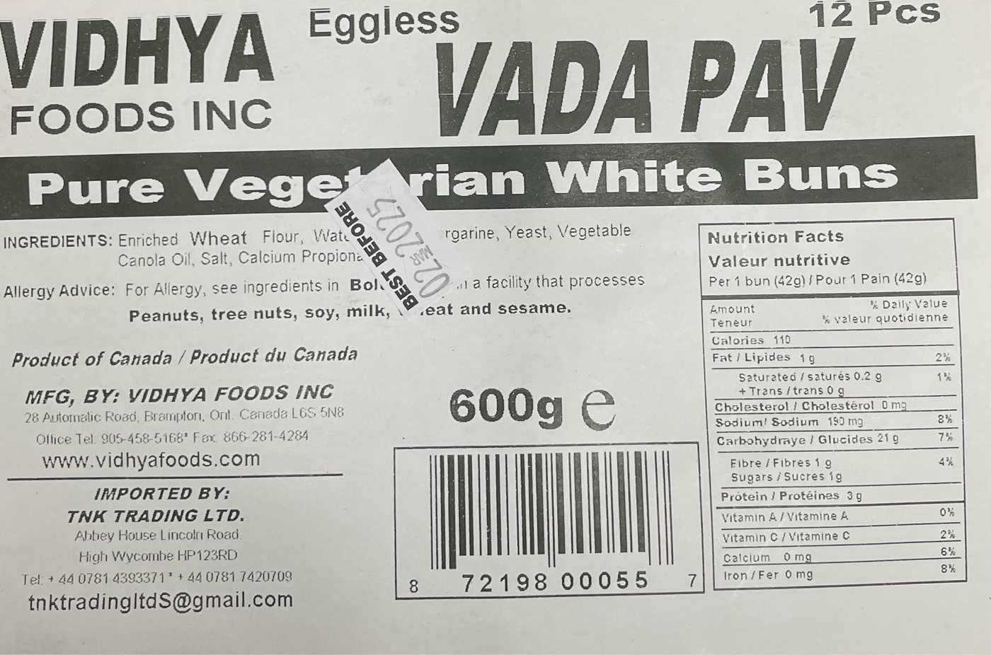 Vidhya Foods Eggless Vada Pav Buns 12pcs - Image 2