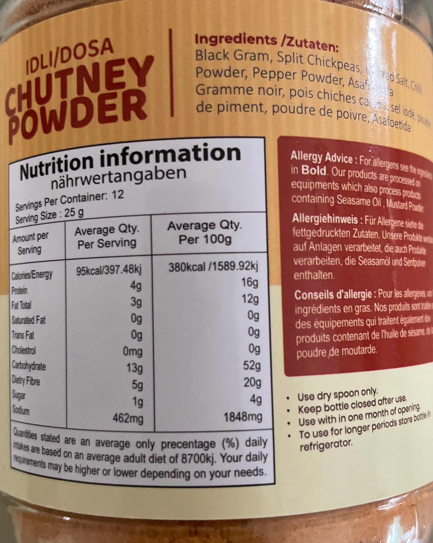 Malabar Choice Idli Dosa Chutney Powder 300g - Image 2